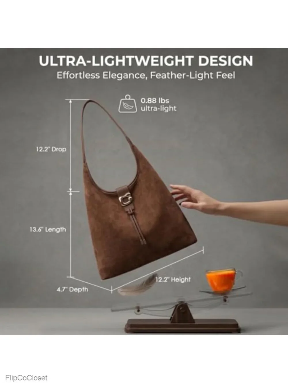 Faux Suede Hobo Bag Slouchy Shoulder Purse Tote with Zipper